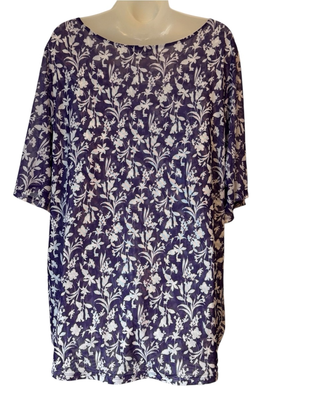 Lane Bryant Purple/White Floral V-Neck Flutter Sleeve Top PLUS: 22/24 #N - Picture 4 of 7